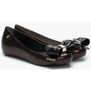 MELISSA Ultragirl Sweet 22 Black Galaxy Bow‎ Flats Rubber Black Gold Womens Sz 9